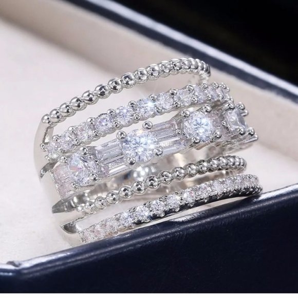 New 925 Sterling Silver Diamond Wedding Ring - Picture 2 of 3